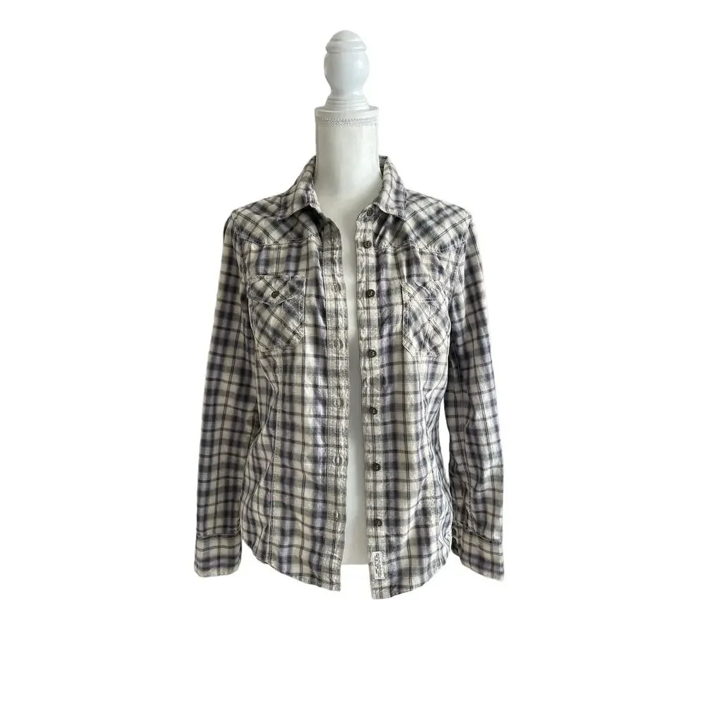 Allsaints Spitalfields Parson Button Down Plaid Women Shirt Size 8 Western Rodeo - Picture 4 of 13